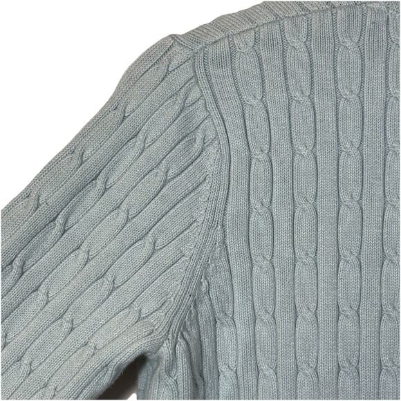 Eddie Bauer Icy Blue Cardigan Cable Knit Sweater Small Vintage Preppy Buttons - Picture 8 of 9